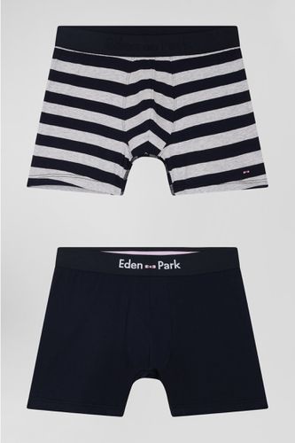 Lot de 2 boxers en coton stretch uni et cerclé gris - Eden Park - Modalova