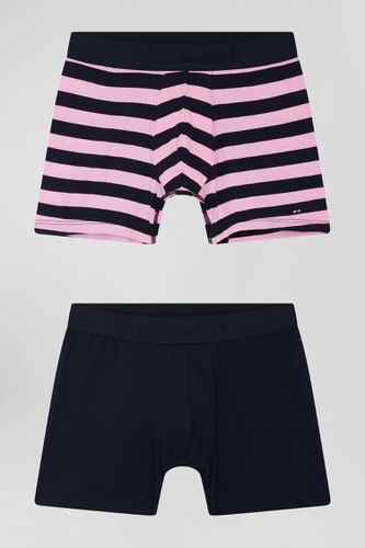 Lot de 2 boxers en coton stretch uni et cerclé rose - Eden Park - Modalova