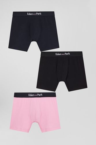 Lot de 3 boxers unis en coton stretch rose - Eden Park - Modalova