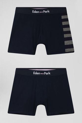 Lot de 2 boxers bleu marine détails cerclés gris en coton stretch - Eden Park - Modalova