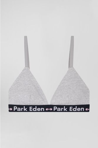 Soutien-gorge en coton stretch gris élastique siglé - Eden Park - Modalova