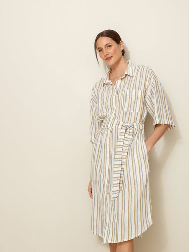 Robe-chemise rayée mi-longue coton et lin - Cyrillus - Modalova