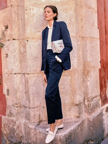 Pantalon droit rayé lin et coton Joy - Cyrillus - Modalova