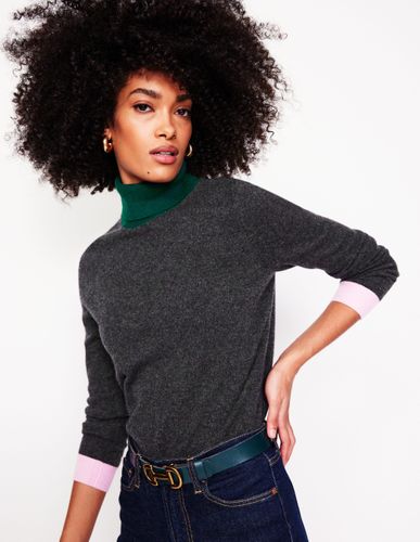 Pull Eva à col roulé en cachemire-Anthracite chiné, colourblock - Boden - Modalova