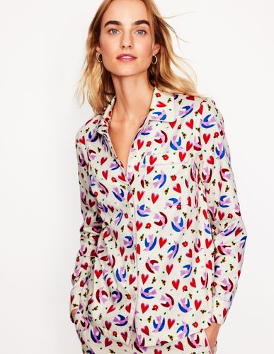 Haut de pyjama en satinette de coton-Ivoire, motif Heart Flutter - Boden - Modalova