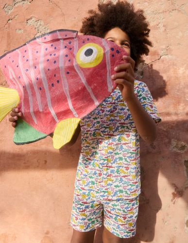 Short en coton et lin-Requins micro multi - Boden - Modalova