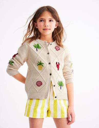 Cardigan en pointelle brodé-Motif Tropical Tile écru - Boden - Modalova