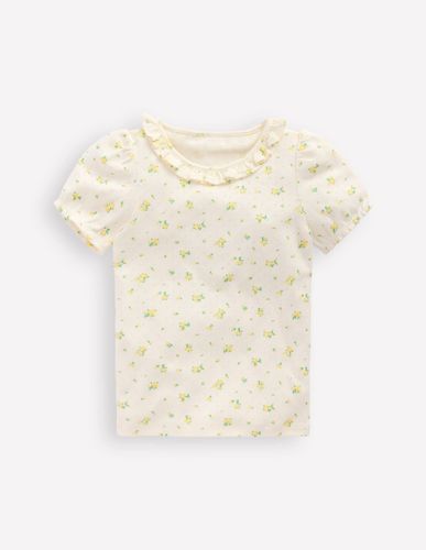 Top manches courtes en pointelle à volants-Motif floral Rosebud - Boden - Modalova