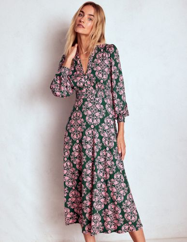 Robe midi Ivy à smocks-Vert, motif Ornamental Lattice - Boden - Modalova