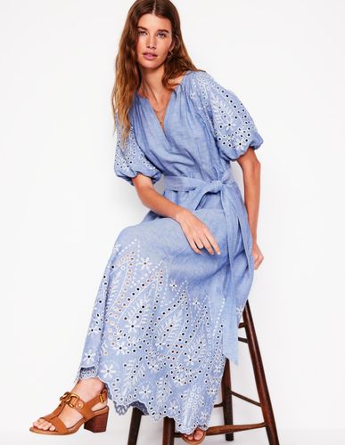 Robe brodée à manches bouffantes-Chambray bleu gris - Boden - Modalova