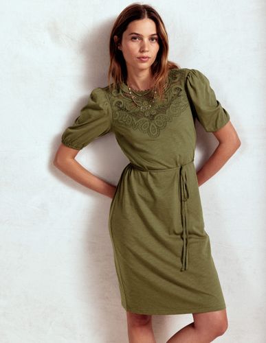Kurzes Kleid mit Cutwork-Detail-Waldgrün - Boden - Modalova