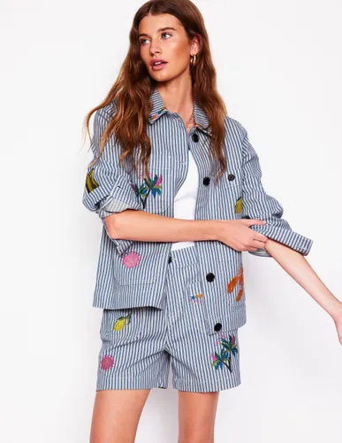 Short en jean avec poche sur le devant-Rayé coutil et broderie - Boden - Modalova