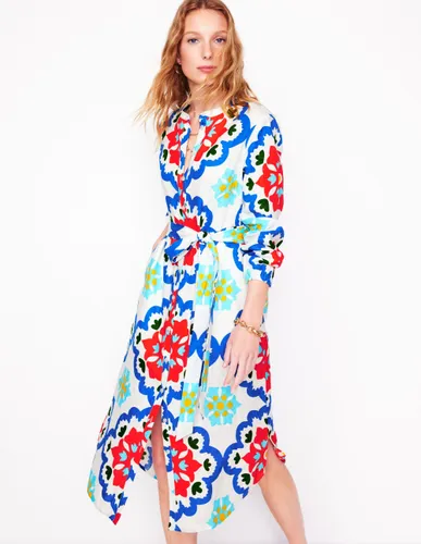Robe-chemise droite en lin-Ivoire, motif Bloom Geo - Boden - Modalova