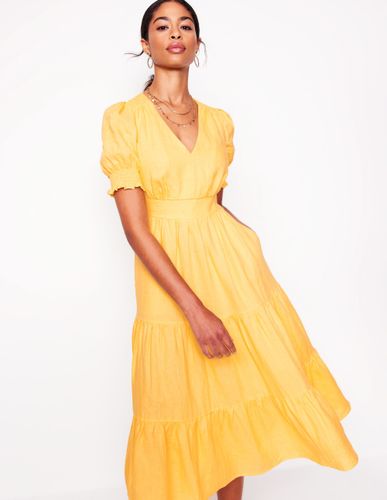 Robe mi-longue Anna en lin volantée-Jaune babeurre - Boden - Modalova