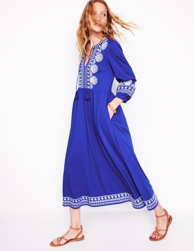 Robe brodée à col cranté-Bleu connecté, ivoire - Boden - Modalova