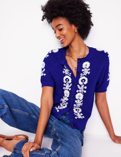 Cardigan façon T-shirt brodé-Bleu vif, fleurs - Boden - Modalova