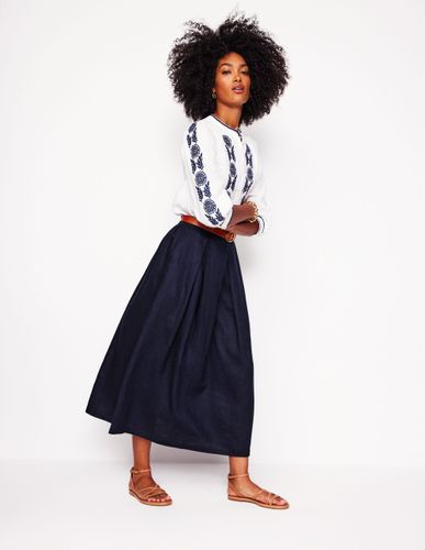 Jupe midi Verity en lin-Bleu Marine, Petits Pois - Boden - Modalova