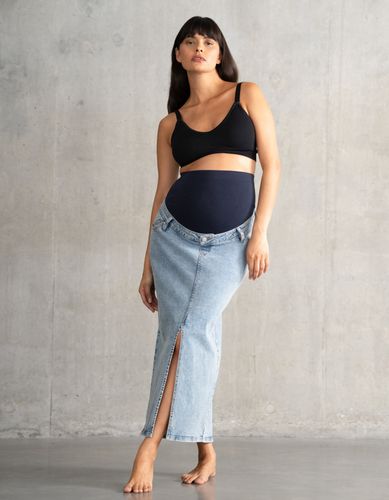 Jupe en denim mi-longue au-dessus du ventre grossesse et allaitement - Seraphine - Modalova