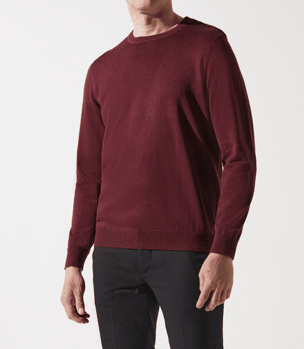 Pull col rond rayé épaule boutonnée bordeaux - IZAC - Modalova