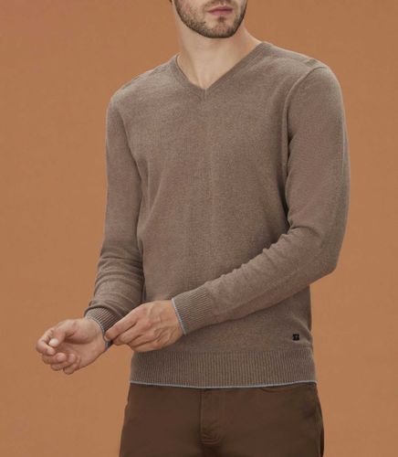 Pull col V taupe chiné ''Lambert'' - IZAC - Modalova
