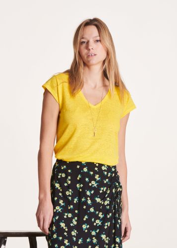 T-shirt jaune en lin manches courtes - La Fée Maraboutée - Modalova