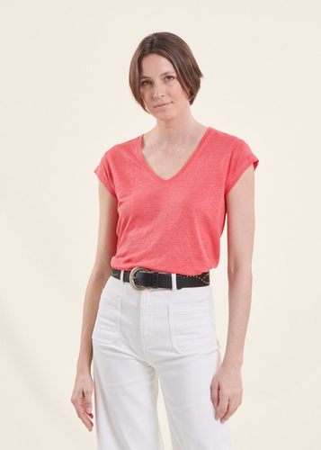 T-shirt corail en lin manches courtes - La Fée Maraboutée - Modalova