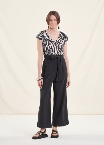 Pantalon ample noir taille haute en viscose lin - La Fée Maraboutée - Modalova