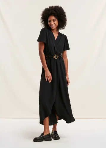 Robe longue noire faux portefeuille - La Fée Maraboutée - Modalova