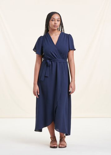 Robe longue bleu marine faux portefeuille - La Fée Maraboutée - Modalova