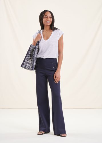 Pantalon bleu foncé large en jersey taille haute - La Fée Maraboutée - Modalova