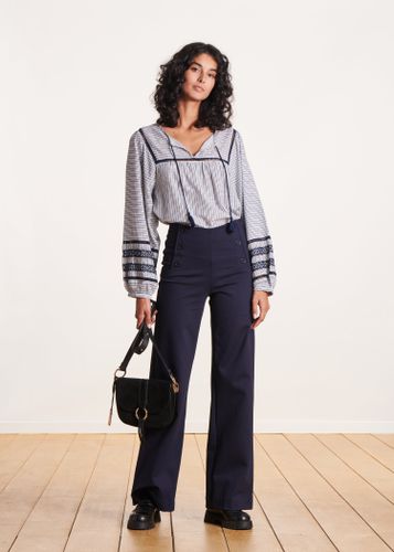 Pantalon bleu foncé large en jersey taille haute - La Fée Maraboutée - Modalova