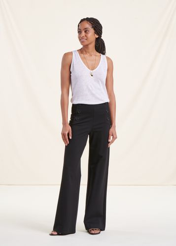 Pantalon noir large en jersey taille haute - La Fée Maraboutée - Modalova