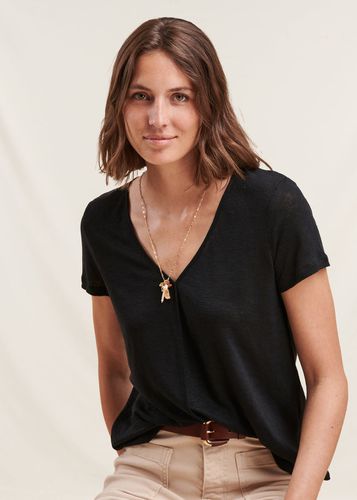 T-shirt noir en lin manches courtes - La Fée Maraboutée - Modalova
