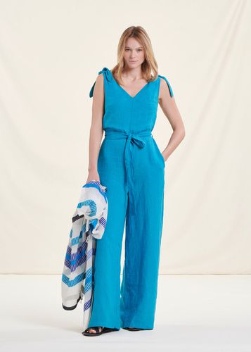 Combinaison pantalon bleu azur en lin - La Fée Maraboutée - Modalova