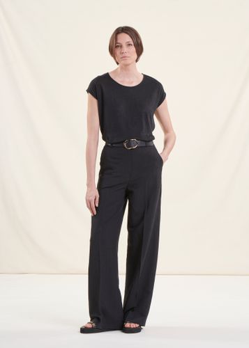 Pantalon droit noir en viscose lin - La Fée Maraboutée - Modalova