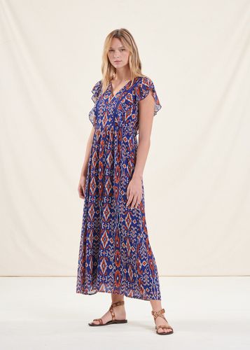 Robe longue bleue en voile imprimé - La Fée Maraboutée - Modalova