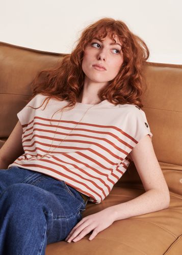 T-shirt marinière camel en coton biologique - La Fée Maraboutée - Modalova