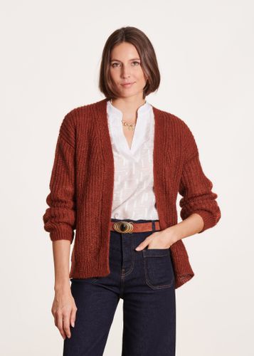 Gilet terracotta ouvert avec détail lurex manches - La Fée Maraboutée - Modalova