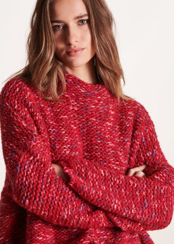 Pull oversize rouge à manches 3/4 maille fantaisie - La Fée Maraboutée - Modalova