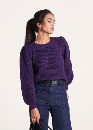 Pull court violet col rond en maille irisée - La Fée Maraboutée - Modalova