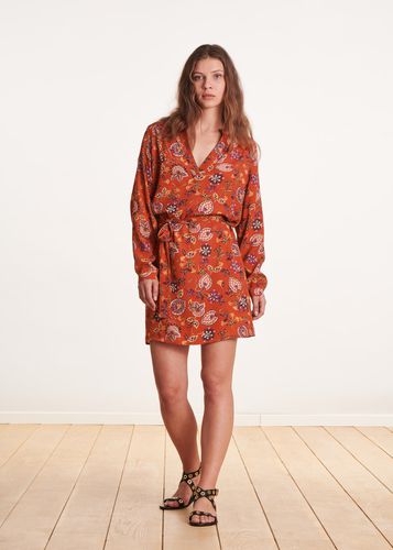 Robe courte orange à imprimé floral - La Fée Maraboutée - Modalova