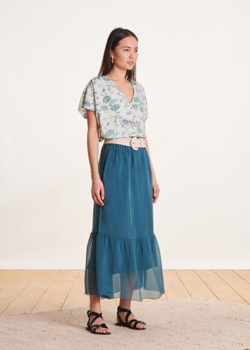 Jupe longue bleu canard fluide en voile viscose/soie - La Fée Maraboutée - Modalova