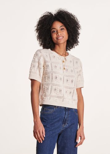 Pull écru à manches courtes en maille crochet - La Fée Maraboutée - Modalova