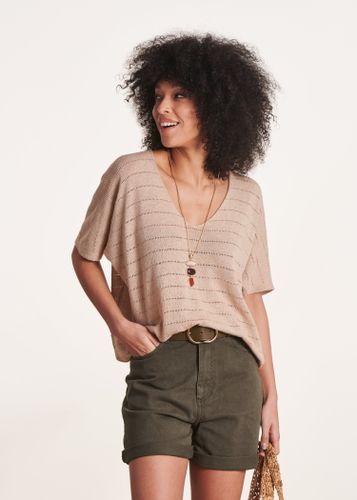 Pull oversize beige ajouré à col V - La Fée Maraboutée - Modalova