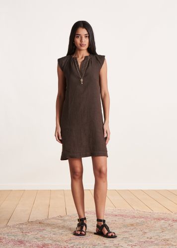 Robe courte droite en lin marron - La Fée Maraboutée - Modalova