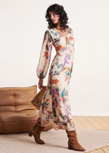 Robe longue en voile viscose/soie écru à imprimé - La Fée Maraboutée - Modalova