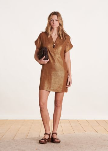 Robe courte en lin foiled manches courtes - La Fée Maraboutée - Modalova