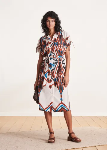 Robe chemise oversize écrue imprimée à manches courtes - La Fée Maraboutée - Modalova