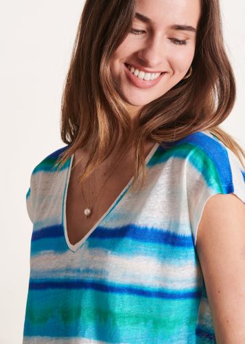 T-shirt en jersey lin à imprimé tie & dye bleu - La Fée Maraboutée - Modalova