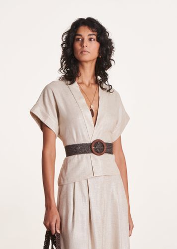 Veste kimono beige irisé en lin foiled - La Fée Maraboutée - Modalova